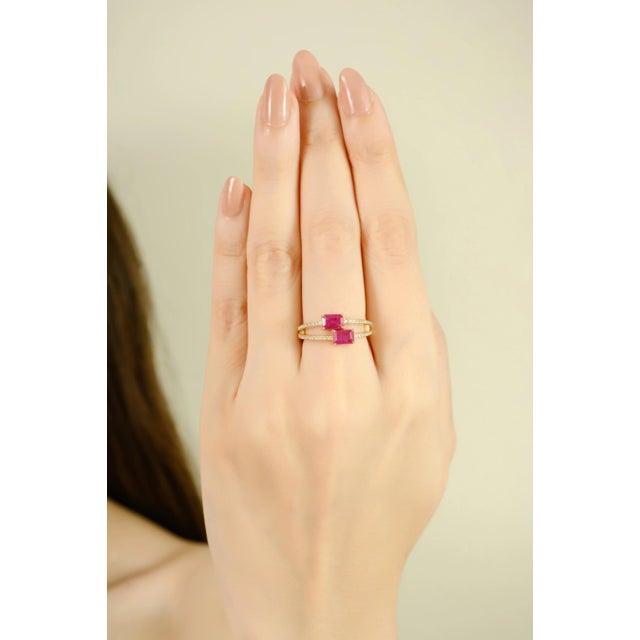 Not Yet Made - Made To Order 14k Yellow Gold Prong Set Ruby Diamond Split Bypass Ring Size 5.5 For Sale - Image 5 of 13
