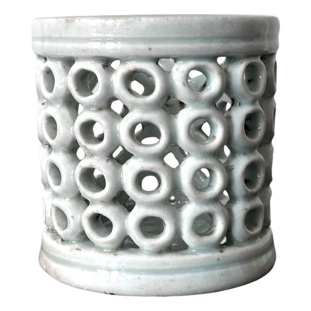 Korean Reticulated Celadon Brush Holder For Sale