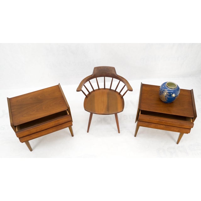 Brown Pair Two Drawers Walnut Mid-Century Modern End Side Night Stands Tables Mint! For Sale - Image 8 of 17