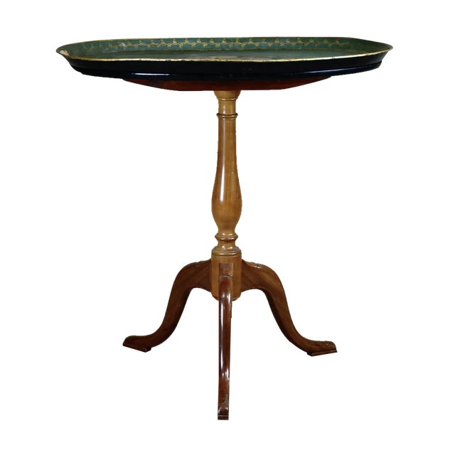 Tripod Table with Painted Tray. For Sale