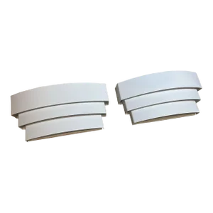 Vintage Lightolier Modernist Outdoor White Tiered Wall Sconces - a Pair