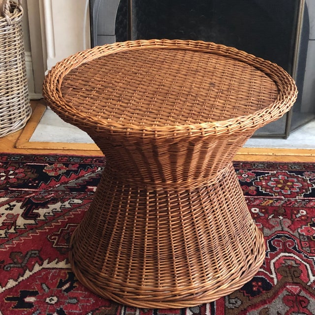 Mid-20th Century Boho Handwoven Wicker Table For Sale - Image 4 of 12