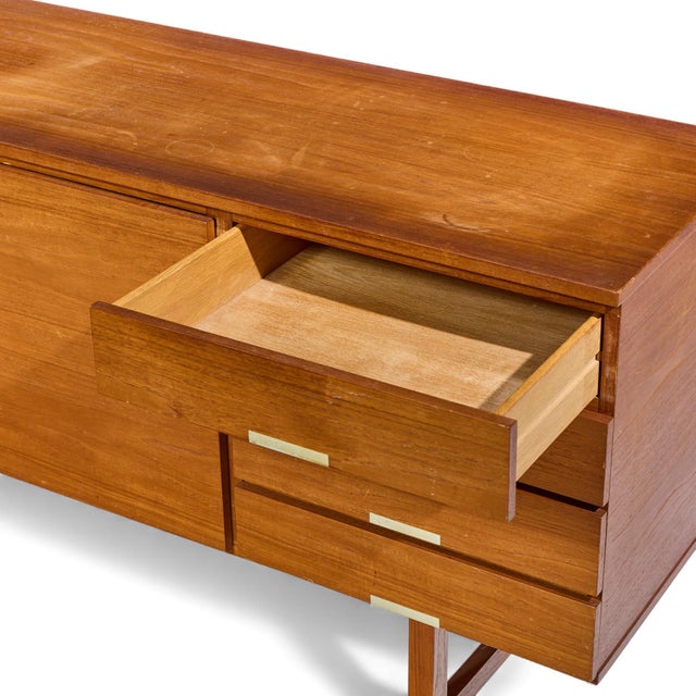 Brown Kai Kristiansen for Feldballes Møbelfabrik Mid 20th Century Danish Teak and Brass Credenza For Sale - Image 8 of 10