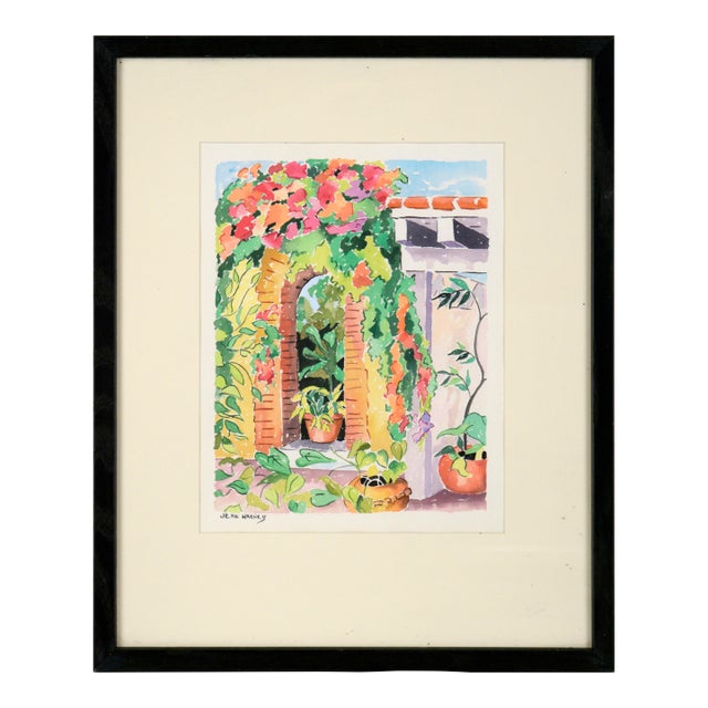 Patio in Bloom - Watercolor on Heavy Paper by Jean Harney For Sale