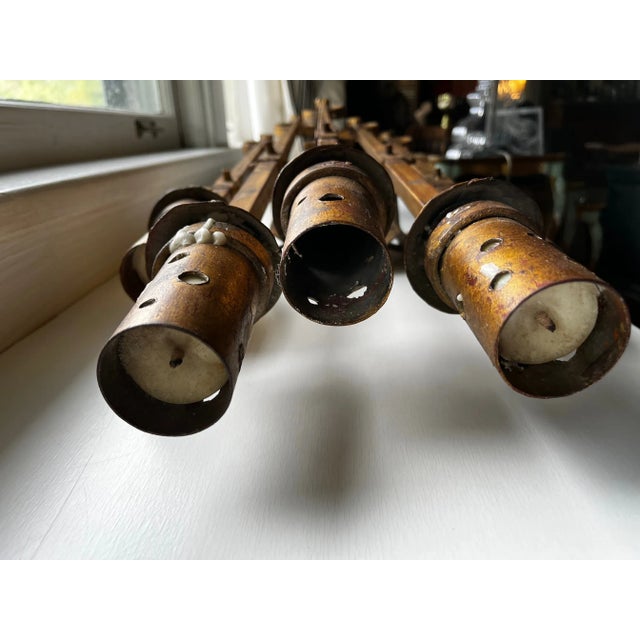 Metal Brutalist Wrought Iron Spanish Wall Sconce in Gilt Tole For Sale - Image 7 of 11