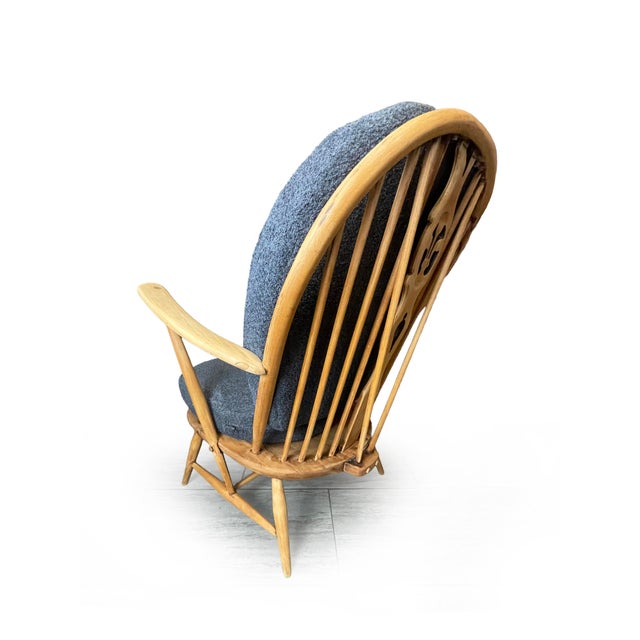 Mid-Century Elm Armchair with Slate Grey Bouclé from Ercol, 1970s For Sale - Image 9 of 12