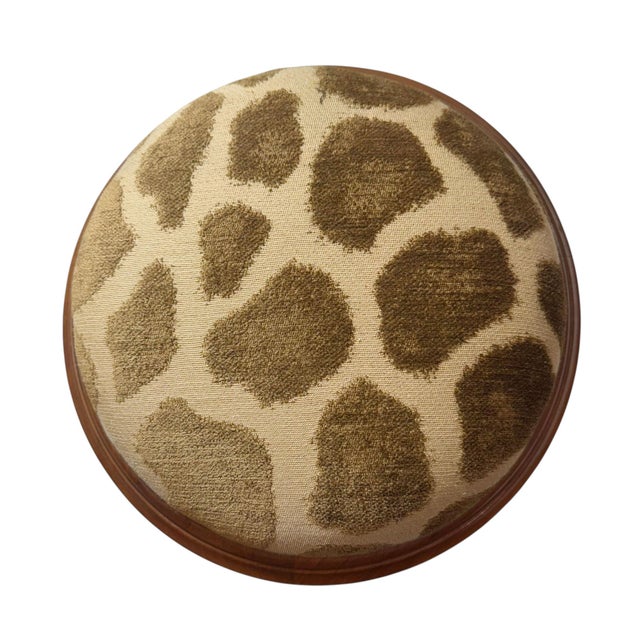 English Late 19th Century English Burled Walnut Footstool With Giraffe Cut Velvet Upholstery For Sale - Image 3 of 5