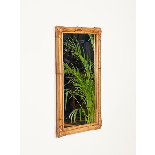 Mid-Century Italian Rectangular Mirror in Bamboo and Rattan, Italy, 1970s For Sale - Image 6 of 11