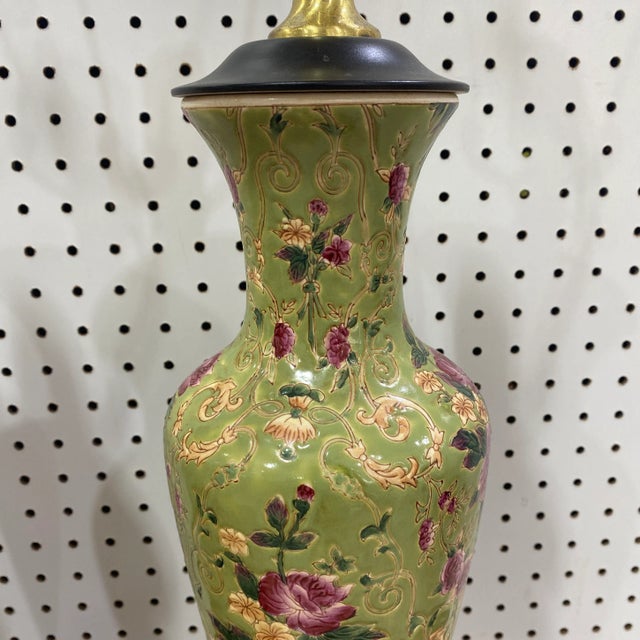 1960s Mid 20th Century Floral Asian Lamps - a Pair For Sale - Image 5 of 11
