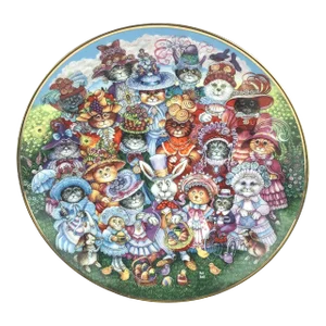 Easter Parade Decorated Porcelain Plate With Wood Stand