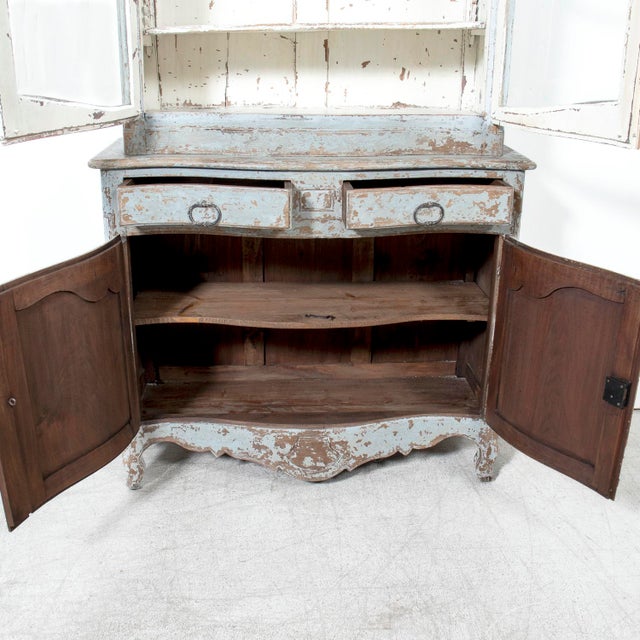 Wood Early 19th Century French Country Louis XV Style Painted Buffet Duex Corps or Bookcase For Sale - Image 7 of 18