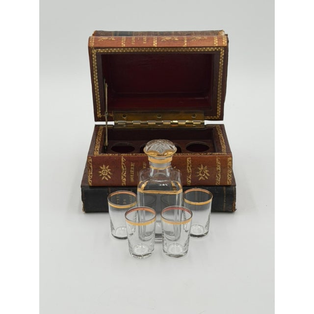 Late 19th Century French Leather Book Liquor Tantalus with box - 7 pcs For Sale - Image 13 of 14