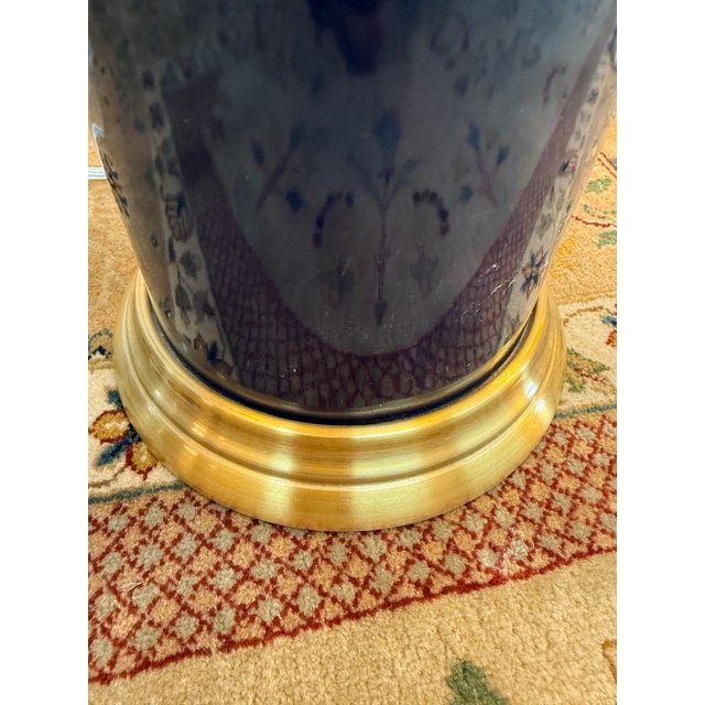 Pottery Barn Navy Ceramic + Brass Table Lamps, Pair For Sale - Image 9 of 12