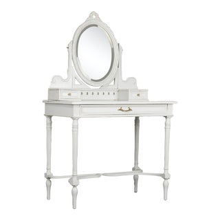 Antique French Louis XVI Style Provincial Painted Gray-Blue Vanity Table For Sale