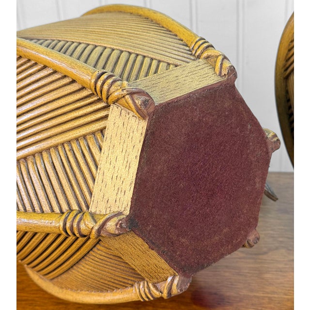 Vintage Coastal Chinoiserie Faux Rattan Pagoda Table Lamps - A Pair For Sale - Image 12 of 12