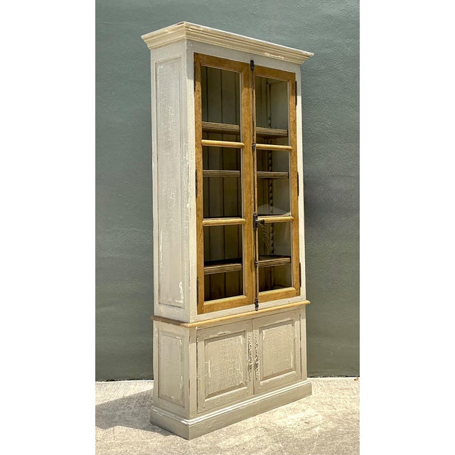 Wood Vintage Distressed Wood and Glass Tall Cabinet For Sale - Image 7 of 14