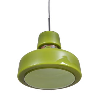Green Glass Hanging Lamp with Copper Details by Victor Berndt for Flygsfors, Sweden, 1970s For Sale