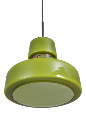 Green Glass Hanging Lamp with Copper Details by Victor Berndt for Flygsfors, Sweden, 1970s