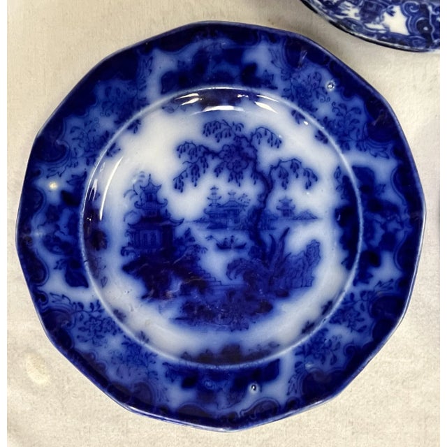 Vintage Asian Design Porcelain Blue and White Plates- Set of 3 For Sale - Image 4 of 12
