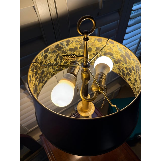 Vintage Wildwood Brass Candlestick Table Lamp With Marbled Tole Shade For Sale - Image 9 of 15