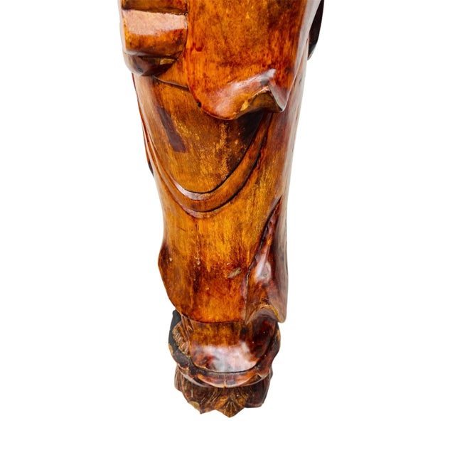 Large Vintage Hand Carved Solid Wood 4.5 Foot Standing Kwan Yin/Guanyin Statue For Sale - Image 10 of 12