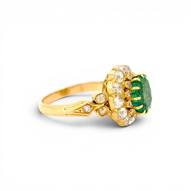 Antique Natural Emerald & Diamond Double Halo Cocktail Ring — Victorian Era, Size 6.5 For Sale - Image 4 of 8