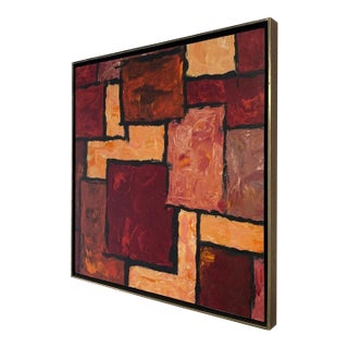 Vintage Mid Century Signed Oil Geometric Original Painting For Sale