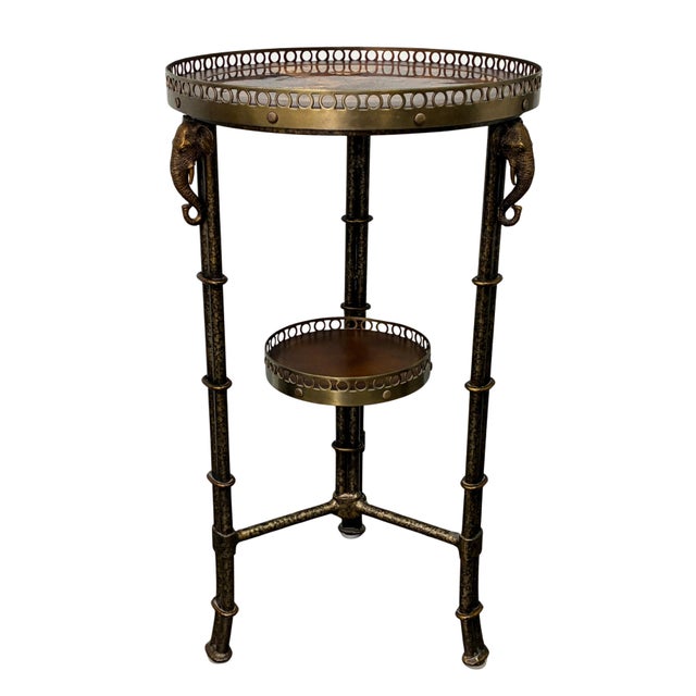Hollywood Regency 1980s Hollywood Regency Faux Bamboo Elephant Two-Tier Accent Table For Sale - Image 3 of 7