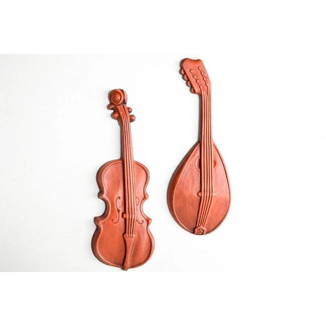 Pair Retro Mid Century Ceramic Decorative Wall Hangings Musical Instrument For Sale In Detroit - Image 6 of 6