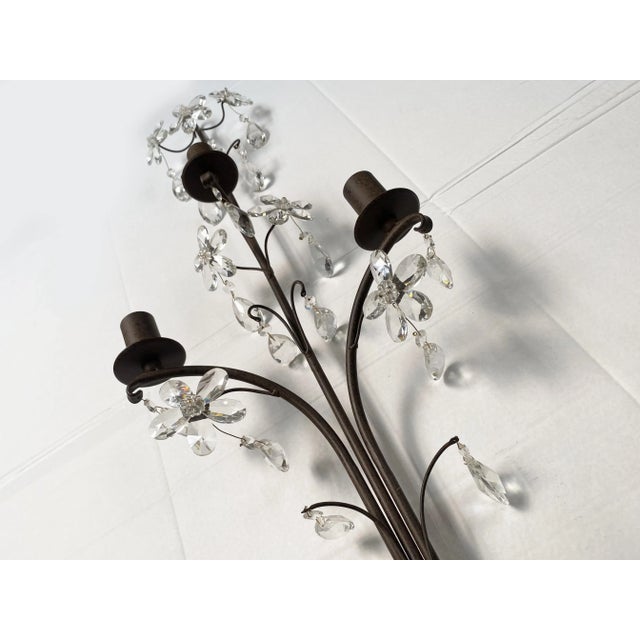 CONTEMPORARY RUST FLORENTINE WROUGHT IRON WALL LAMP WITH FLOWER OF CRISTALS. Florentine Art RUST Metal Wrought Iron WALL...