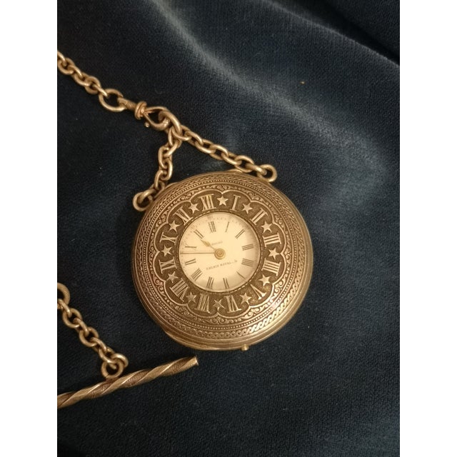 French Sterling Silver Pocket Watch with Chain For Sale - Image 3 of 18