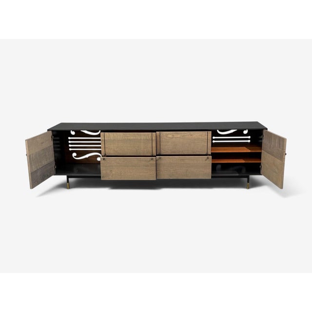 Bddw, Modern Sideboard, Ebonized Wood, Tiger Maple, Bronze, Usa, 2015 For Sale - Image 11 of 12