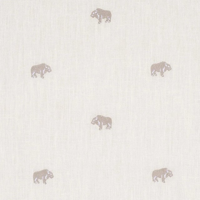 Schumacher x Marie-Chantal Buffalo Embroidered Linen Fabric in Ivory For Sale