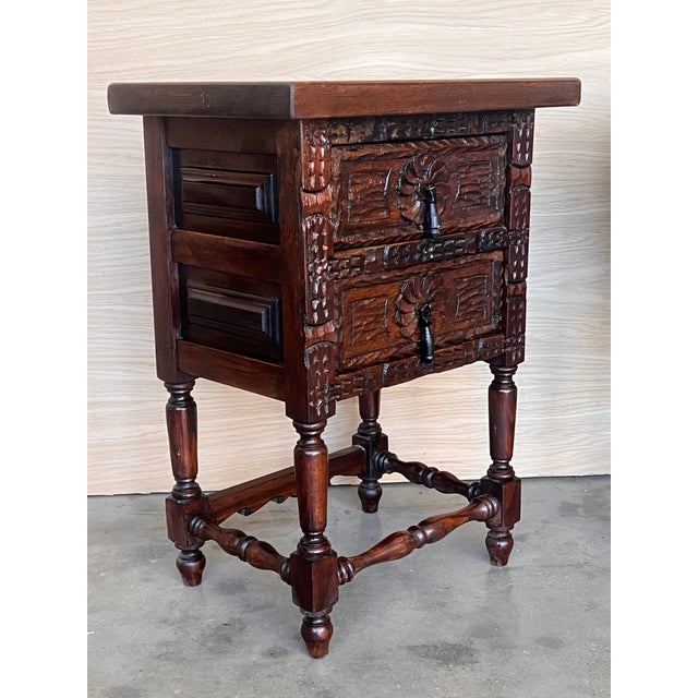 Metal 20th Century Pair of Spanish Nightstands With Two Drawers and Iron Hardware For Sale - Image 7 of 11