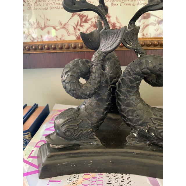 Bronze 19th Century Empire Bronze 3 Dolphins Candelabra For Sale - Image 8 of 9