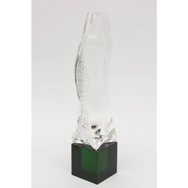 Plastic Vintage Pebbled Textured Tall Transparent Lucite Sculpture on Green Lucite Base For Sale - Image 7 of 12