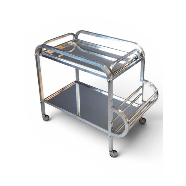 Art Deco French Drinks Trolley with Mirrored Glass & Removable Tray, 1930s, Set of 2 For Sale - Image 9 of 9
