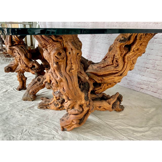 Vintage Sculptural Natural Burlwood Root Dining Table With Rectangular Glass Top For Sale - Image 15 of 18