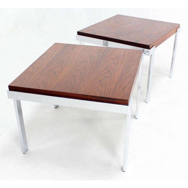 Brown Pair of Milo Baughman Rosewood and Chrome Mid-Century Modern End Tables Stands For Sale - Image 8 of 8