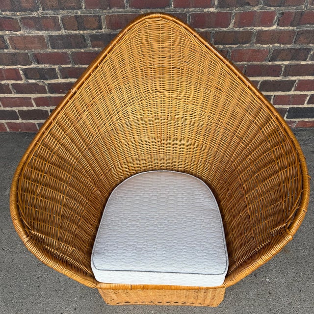 Boho Chic McGuire Sculptural Rattan Lounge Chair, 1970s – High Back Wicker For Sale - Image 3 of 11