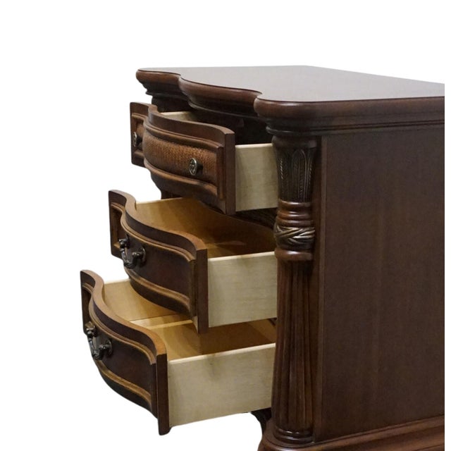 Wood Kevin Charles Cherry Contemporary Traditional Empire Style 32" Serpentine Front Nightstand Chest For Sale - Image 7 of 12