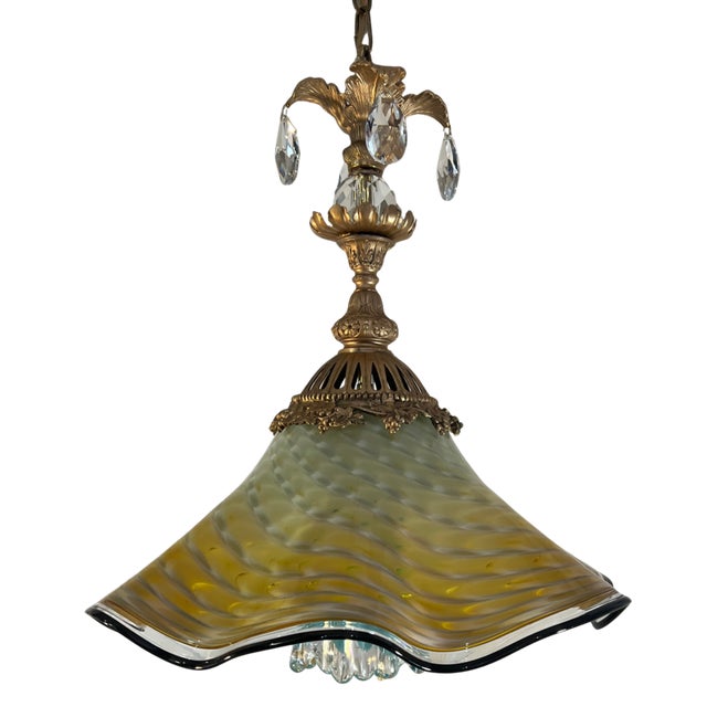 Antique Murano and LaChaussee Art Glass Shades Ormolu Metal Pendant Light For Sale - Image 14 of 18