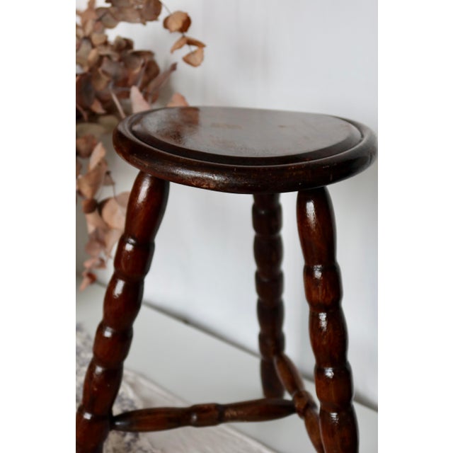 1980s Vintage Wooden Tripod Milking Stool, 1980s For Sale - Image 5 of 7