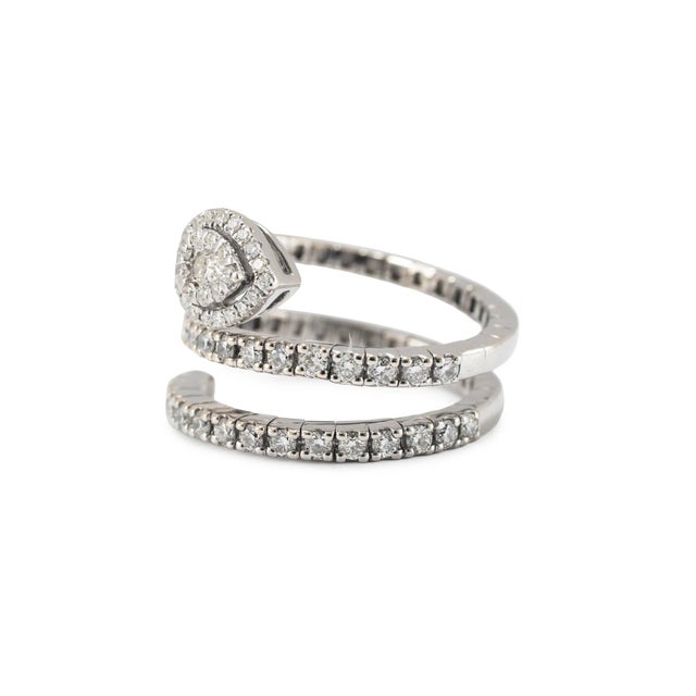 Early 21st Century 18k White Gold 1.07ct Diamond Spiral Wrap Pear Halo Flexible Band Ring, Size 7.5 For Sale - Image 5 of 8