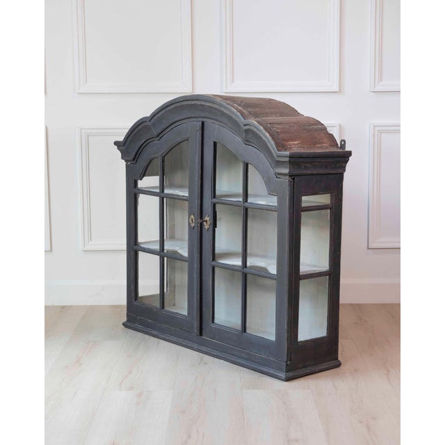 18th Century Swedish Gustavian Hanging Cupboard, Glass & Wood, Painted For Sale - Image 9 of 10