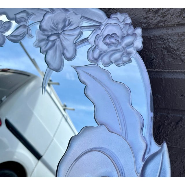 Silver Vintage Floral Etched Wall Mirror For Sale - Image 8 of 11