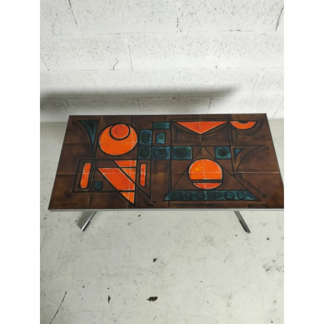 French Metal and Ceramic Coffee Table from Vallarius, 1960s For Sale - Image 9 of 11