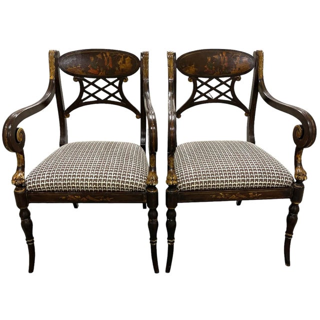 Vintage Chinoiserie Lattice Back China Seas Upholstered Armchairs - a Pair For Sale - Image 12 of 12