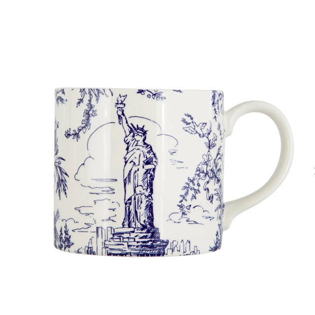 Contemporary Tiffany & Co. Mugs - Scenes of New York Toile Blue and White, Pair For Sale - Image 3 of 10