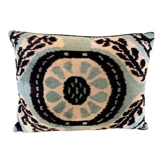 Blue Ikat Silk Velvet Pillow Cover For Sale